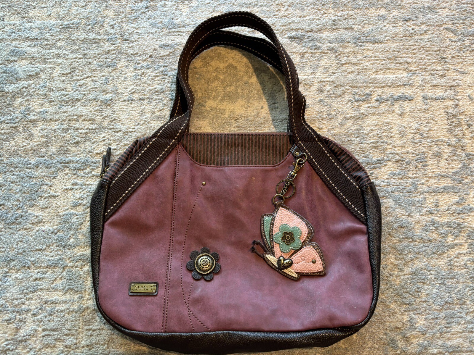 Chala Bowling Tote Shoulder Large Bag NWOT Mauve Pink Butterfly Coin Pouch eBay