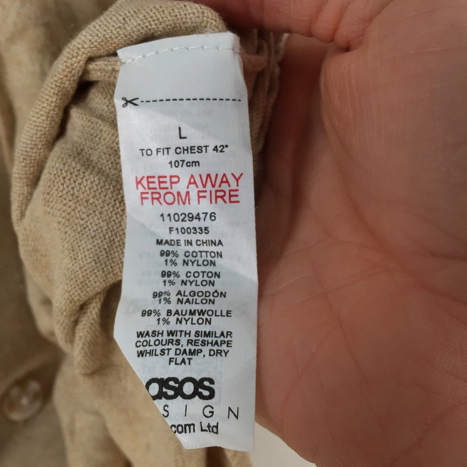 Asos mens knit button up shirt size L beige short sleeve cotton slim 108089 - Image 4 of 4