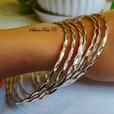 Beautiful Silver Bangle 925 Sterling Silver Handmade Bangle 7 Set Of Bangles