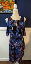 Maeve Anthropologie Elia Cold Shoulder Black Floral A-line Rayon Sz 6 Small S