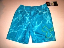 NEW Under Armour turquoise blue boys sz 4 swim suit trunks shorts elastic waist