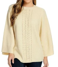 NEW - OSO Casuals® Cable Knit Wide Sleeve Lace-up Front Pullover Sweater