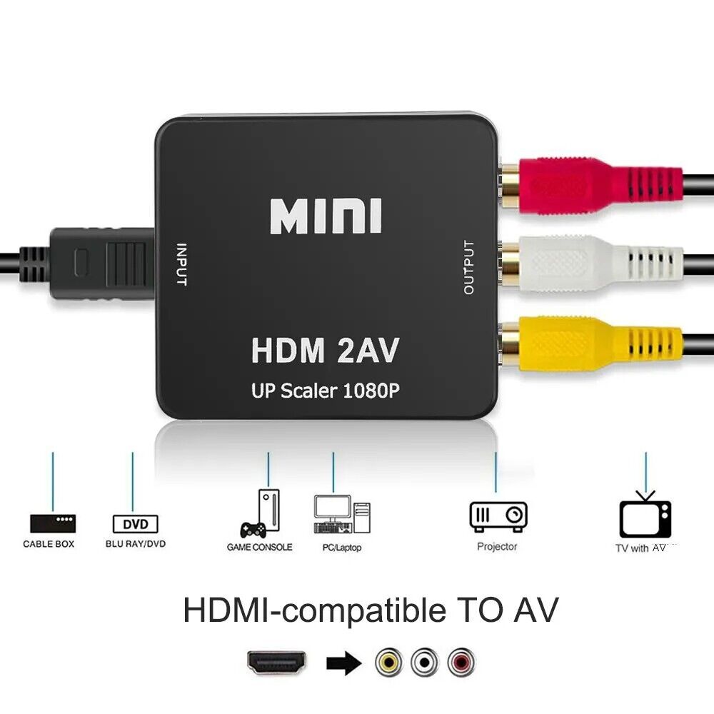 Conversor AV 2 Rca Para Hdmi Adaptador Vídeo HD 1080P Áudio