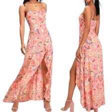 Lulus Zinnia Maxi Dress Size S Pink Floral Print High Low Feminine Romantic NEW