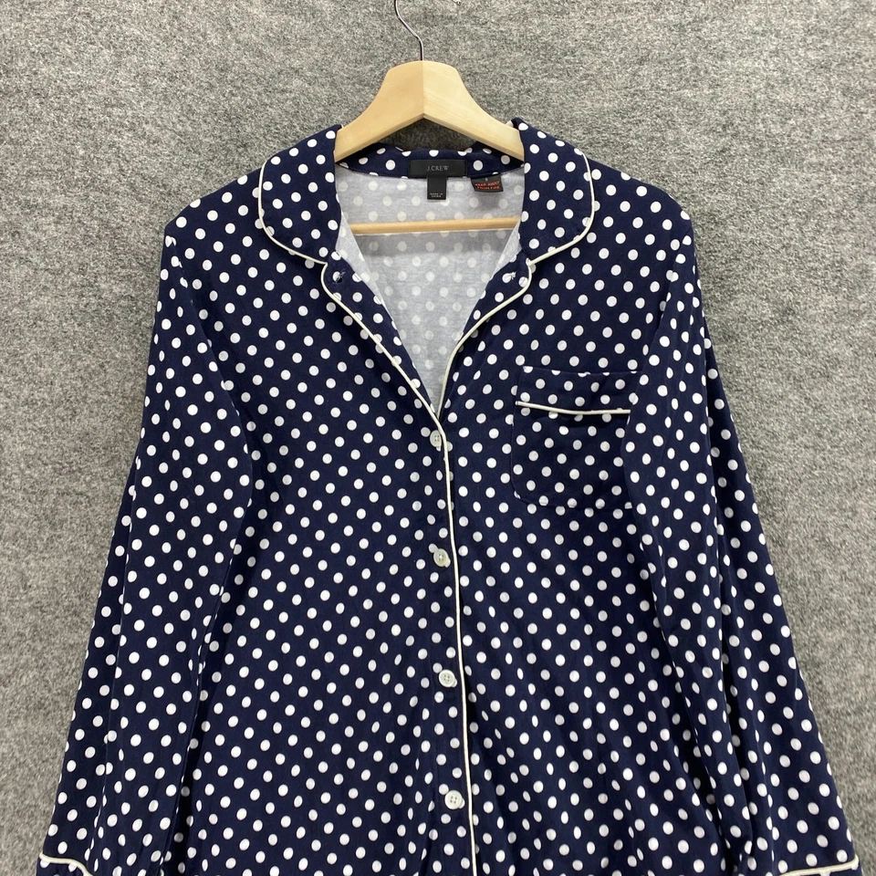 J. Женская футболка для сна Crew S маленькая синяя в горошек на пуговицах с воротником и длинным рукавом - Изображение 3 из 4