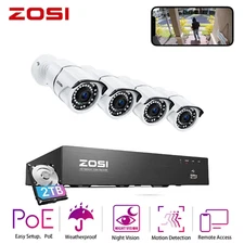 ZOSI H.265+5MP PoE Home Security Camera System Human Detection 24/7 Recording 2T