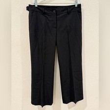 Theory Wool Blend Stretch Black Wide Leg Trouser Adjustable Buckle Pants Size 10