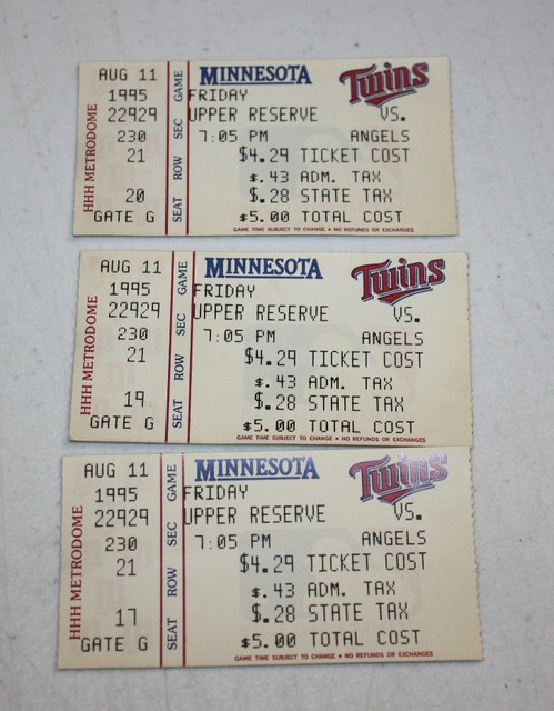 Minnesota Twins Ticket Stub | August 11 1995 | Tim Salmon 83rd Career ...