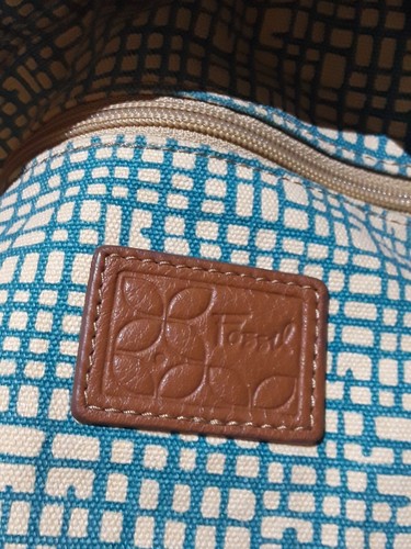 Fossil Key Per Coated Canvas Floral Orange Blue Double Handle Shoulder Bag Purse - Picture 6 of 14