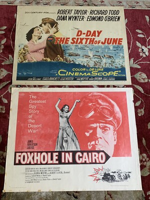 D DAY THE SIXTH OF JUNE & FOXHOLE IN CAIRO ORIGINAL MOVIE POSTER LOT OF 2 GD/VG