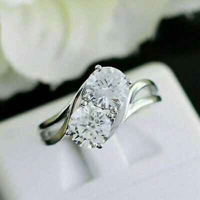 2Ct Real Moissanite Forever Us Two Stone Bypass Engagement Ring 10K White Gold