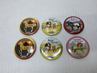 Breyer Horse Button Pin Lot of 6 Made In USA Marwari Gypsy Vanner Lionesse Zuni