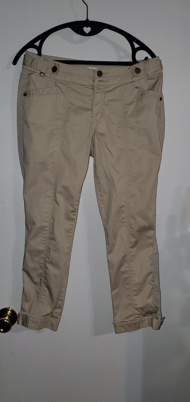 Cache Cropped Capri Loose Fit  Pants Khaki Beige Tan Size 0 30x22 Women