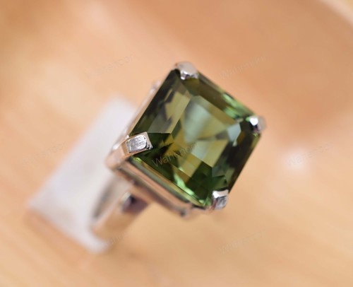 Anillo de compromiso de plata esterlina 925 verde natural de turmalina verde 925 anillo personalizado - Imagen 2 de 11
