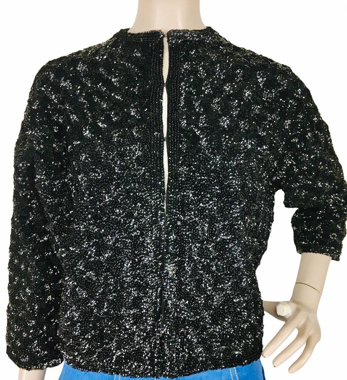 FILA Giacca da sera Savile Row Co vintage anni 50 completamente paillettes ritagliata taglia small