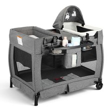 Kinder King 4 in 1 Baby Playard Portable Bassinet Changing Table Playpen Gray