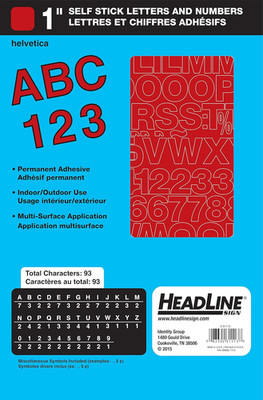 Sign 31113 Stick-On Vinyl Letters and Numbers, Red, 1-Inch, Made in USA