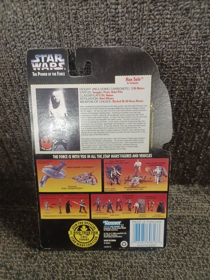 Star Wars Power Of The Force: Action Figure Han Solo In Carbonite, Edizione Red Card. Articolo Usato In Buone Condizioni, Con Crio-chamber. Per Collezionisti E Fan Della Saga!