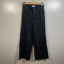 Good American Good Waist Palazzo Wide Leg Crop Jeans Size 00/24 Black Denim