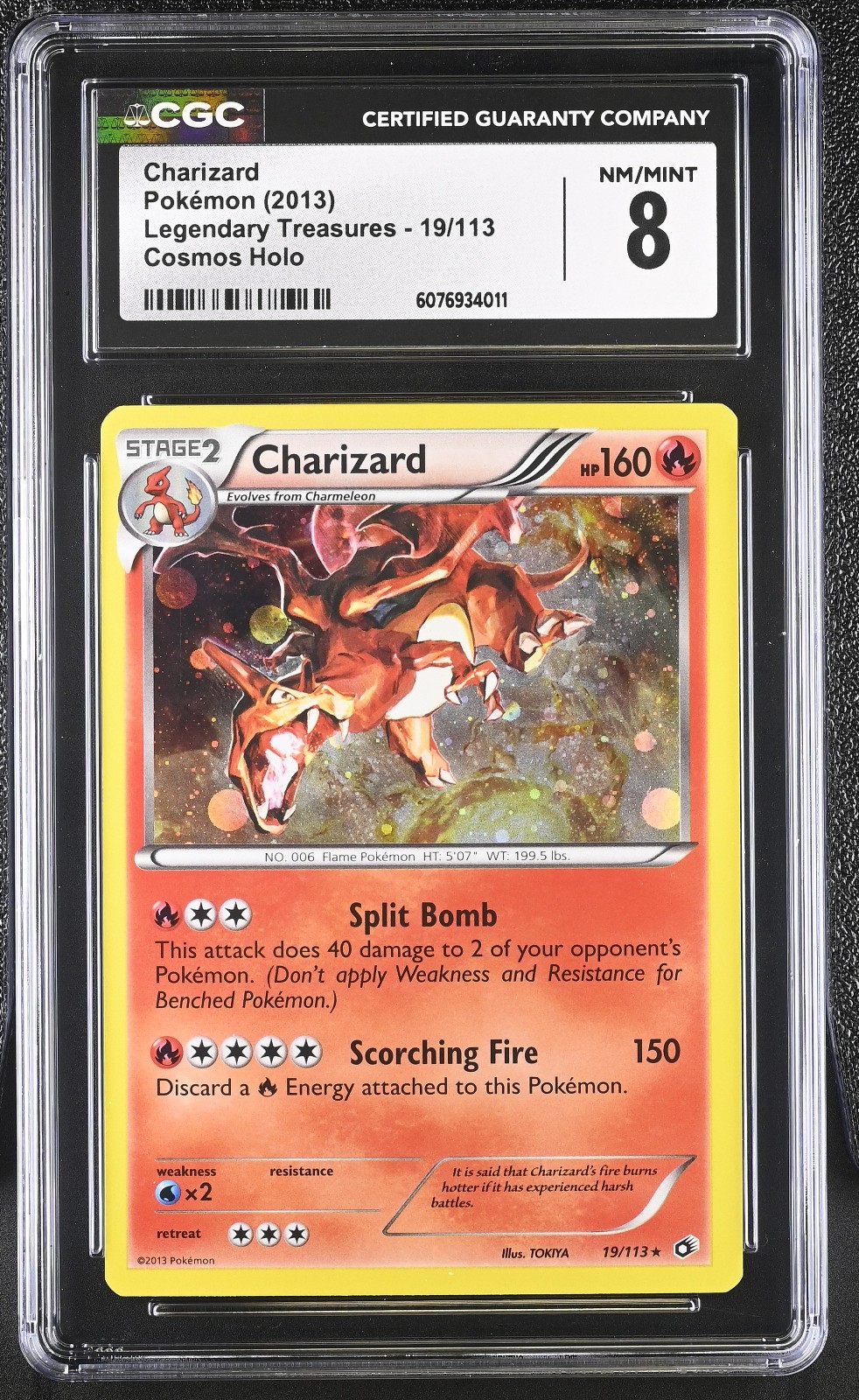 2013 POKEMON LEGENDARY TREASURES CHARIZARD #19 COSMOS CGC 8 NM #6076934011