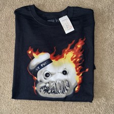 Black Ghostbusters Flaming Stay Puft Marshmallow Man On Fire T-Shirt Size XL
