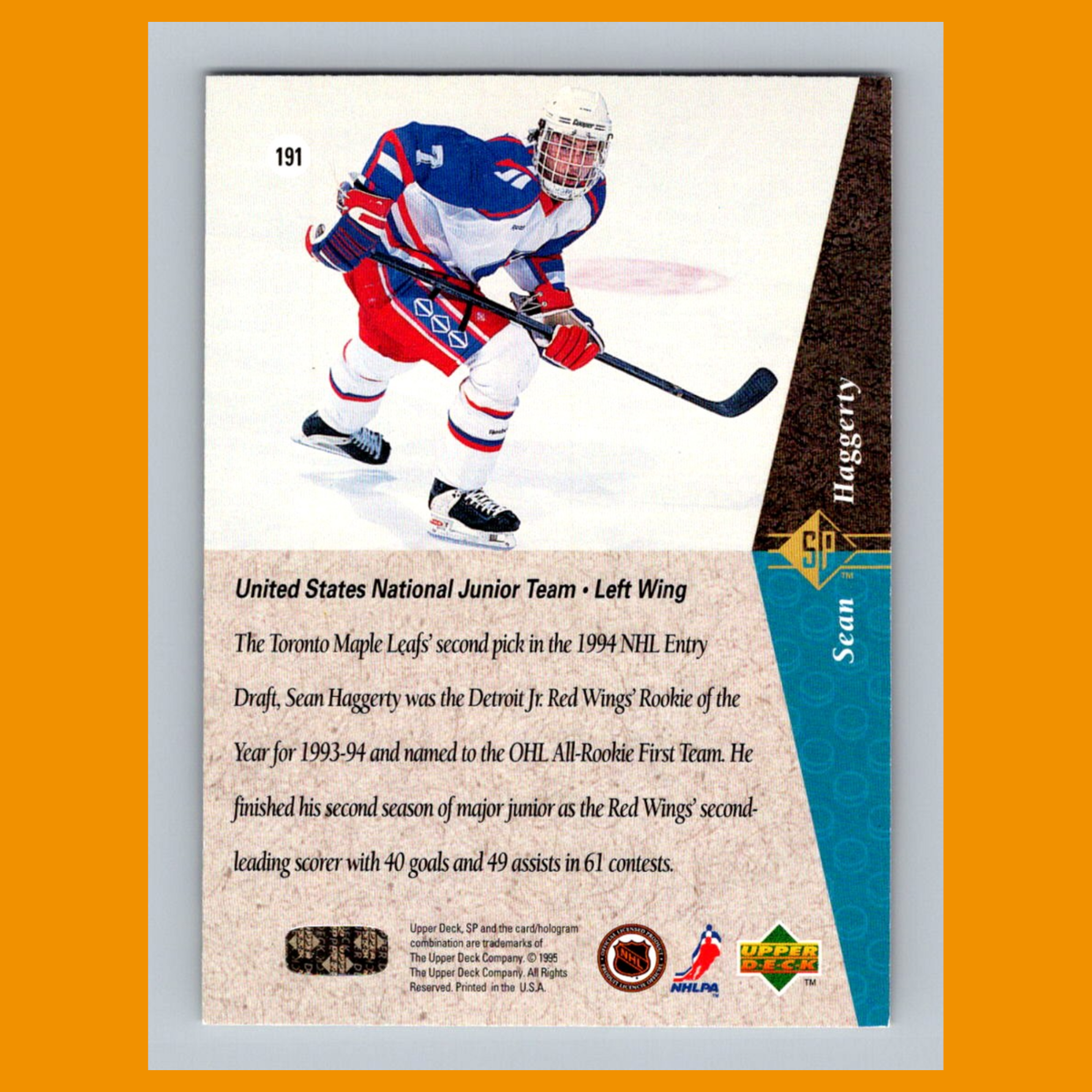 Sean Haggerty Rookie #191 1994 SP USA Hockey Card NHL NM | eBay