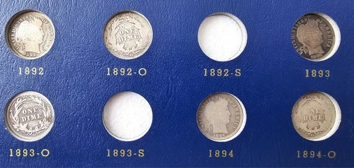 BARBER or LIBERTY SILVER DIME SET OF 64 COLLECTION - 1892-1916 - Missing Only 10