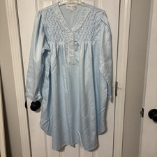 Miss Elaine Light Blue Nightgown PM Long Sleeve Smocked Bodice Shirttail Hem