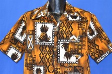 vintage 70s TOHIKI PINEAPPLE ALOHA HAWAIIAN BROWN WHITE BARKCLOTH SHIRT LARGE L