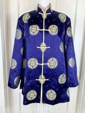 Chinese Brocade Embroidered Tang Jacket w Mandarin Collar Frog Buttons - Vint.