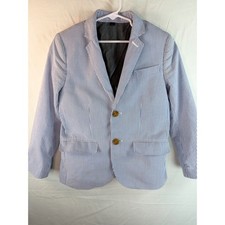 Crewcuts J.Crew Ludlow Boys Blazer Size 8 Blue White Seersucker Striped Jacket