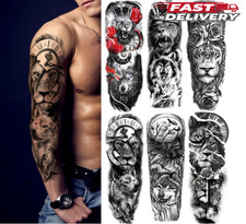 6 Hojas de Tatuajes Temporales Grandes de Le n y Lobo Impermeables para Brazos