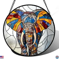 Vibrant Elephant Stained Glass Sun Catcher - 7.8" Colorful Window Decor Gift