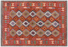 Afghan Maimana Kelim Tapis 200x300 Tissé à la Main Multicolore Géométrique 90