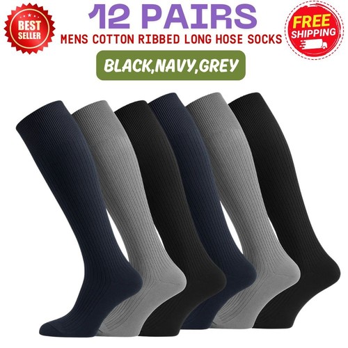 HERREN BAUMWOLLE GERIPPTER LANGER SCHLAUCH EINFACHE LANGE KNIEHOHE SOCKEN 3 FARBEN 6-11 Posten - Bild 8 von 13