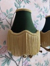 Mabel - 6” Clip On Handmade Victorian Velvet Fringed Lampshade - Green And Gold
