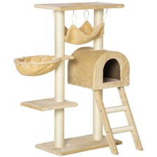 PawHut Cat Tree Scratching Post Kitten Activity Centre with Hammock, Beige