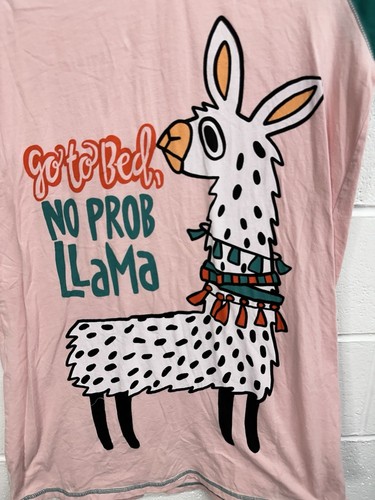 Lazy One Llama Funny Nightshirt Pajama / Pink Green / Women’s S/M - Picture 2 of 4