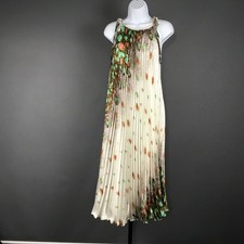 India Boutique Dress Womens Large White Tropical Pleated Satin Maxi Swing