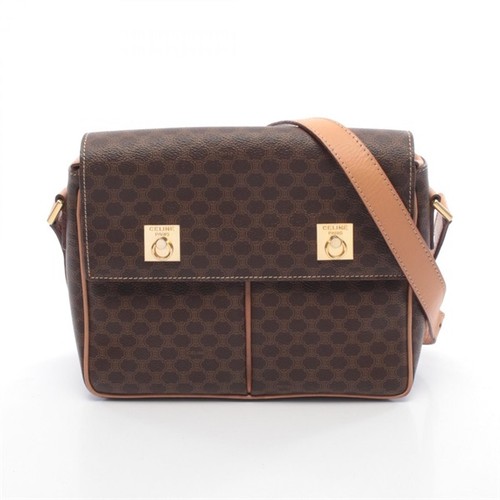 CELINE Macadam Shoulder Bag PVC Canvas Leather Brown Women Used Authentic