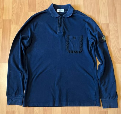 Stone Island XL Long Sleeve Pocket Blue Navy Polo Button Shirt Collared  Cotton UK