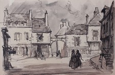 Ortsansicht lavierte Federzeichnung 19.Jahrhundert