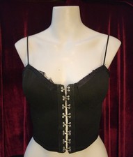 Black Gothic Corset Crop Top with Silver Clasps in Front