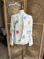 Max New York 8 Ivory Linen Blend Floral Embroidered Open Front Blazer Jacket