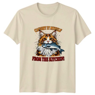 Lustiges Cat Caught It Myself From The Kitchen T-Shirt, Tier Wortspiel T-Shirt