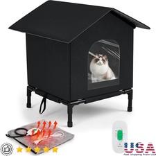 Heated Outdoor Cat House Waterproof Cozy Shelter W/ Heating Pad Easy Assembly US