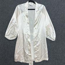 Vintage Val Mode Satin Robe Womens M Champagne Lace Embroidery Floral Ethereal