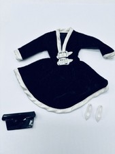 Vintage Mego Maddie Mod Doll Clothes Black Velvet Dress Purse Shoes Barbie Clone