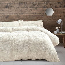 Image of Cuddly Deep Pile Faux Fur Double Duvet Cover Set with Pillowcases Cream