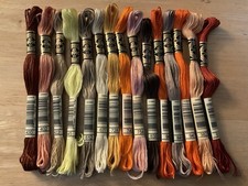 DMC EMBROIDERY THREADS , ORANGE, BROWN YELLOW MIX       X 15 Threads RRP £23 !